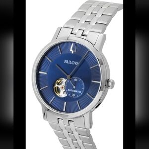NWT & Box Mens Bulova Classic 96A247 Automatic Blue Dial Stainless Steel Watch